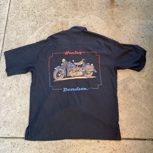 Harley-Davidson Tori Richard Black Button 100% Silk Motorcycle 2XL Shirt Medium